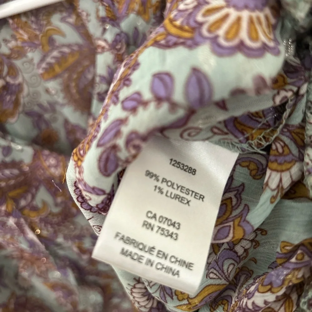 Rachel Zoe Paisley Boho Blouse Smocked Waist Long Sleeve Size Small - Picture 5 of 6
